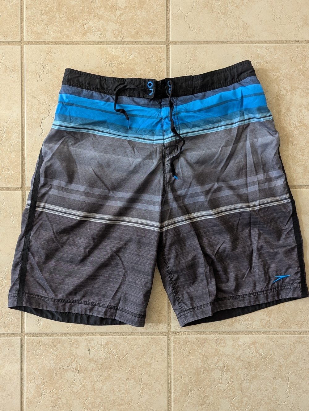 Speedo Black and Blue Striped Men's Swim Board Shorts